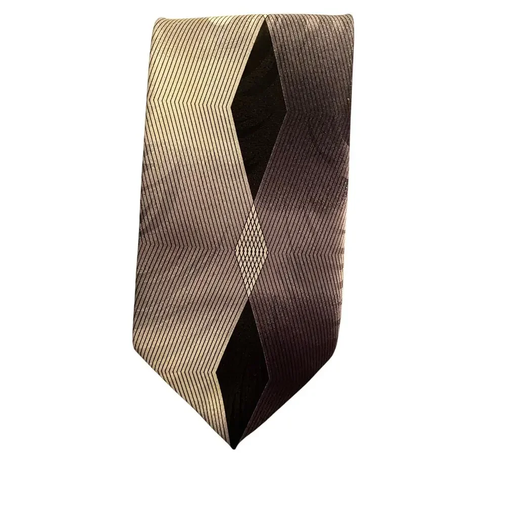 Di Capri Hand Made Tie Gray Black Geometric‎ Striped Necktie